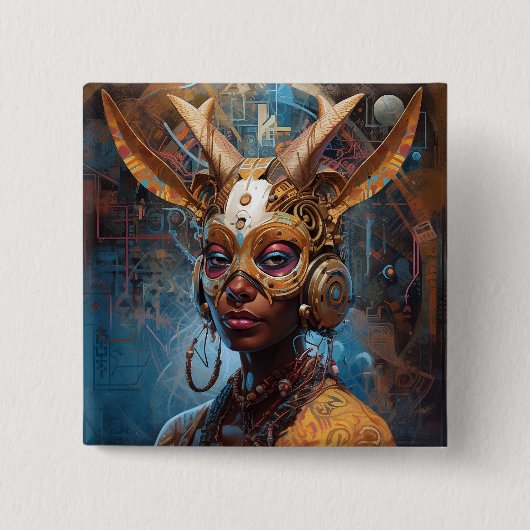Antelope Headdress Science Fiction Cyberpunk Button (Vorderseite)