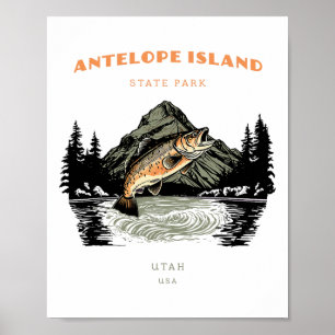 Antelope Island State Park Utah Retro Vintage Fisc Poster