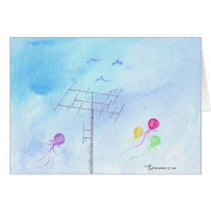 Antenne mit Ballonen und Vögeln