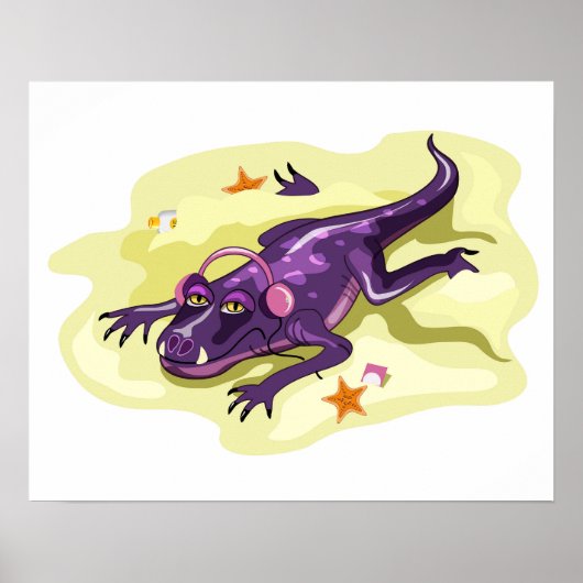 Anteosaurus Sonnenbaden mit Kopfhörern. Poster (Vorne)