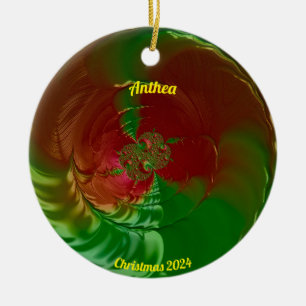 ANTHEA ~ Glossy Red and Green Christmas 2024 Keramik Ornament