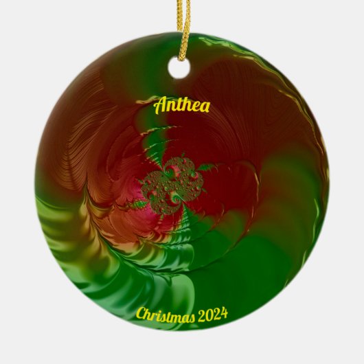 ANTHEA ~ Glossy Red and Green Christmas 2024 Keramik Ornament (Vorne)