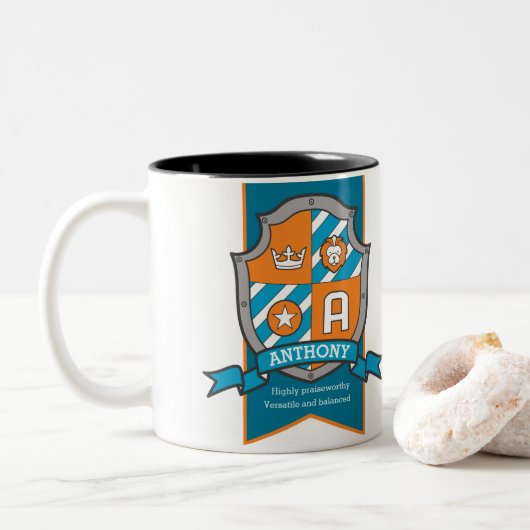 Anthony Letter A Wappen Orange Name bedeutet Tasse (Mit Donut)