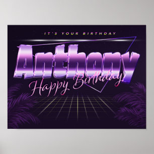 Anthony Name Vorname lila retro Poster Geburtstag