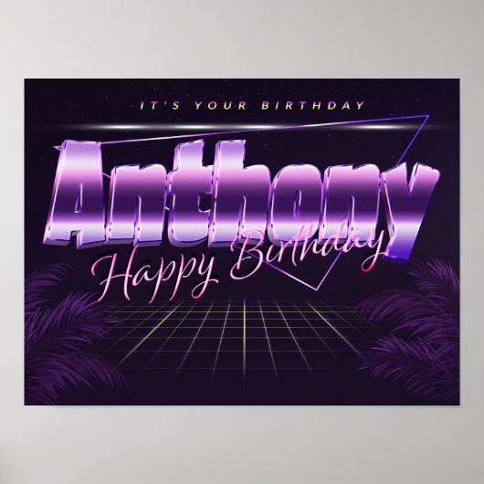 Anthony Name Vorname lila retro Poster Geburtstag (Vorne)