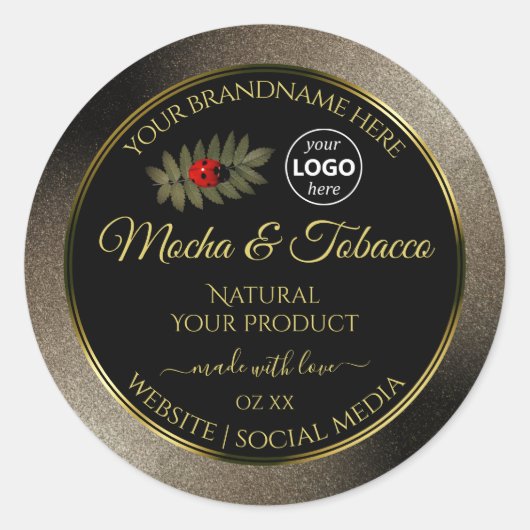 Anthracite Black Product Labels Ladybug mit Logo Runder Aufkleber (Vorderseite)