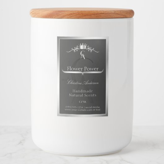 Anthracite Product Label Silver Frame and Monogram Lebensmitteletikett (Vorderseite)