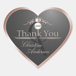 Anthracite Rose Gold Frame Logo Monogram Thank You Herz-Aufkleber