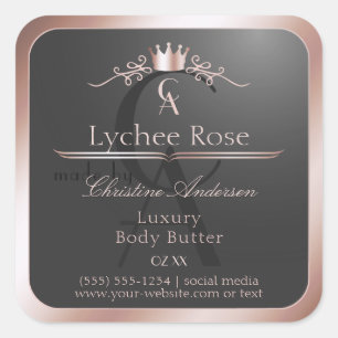 Anthrazit-Produktetikett Roségoldrahmen-Monogramm Quadratischer Aufkleber