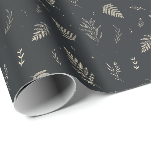 Anthrazit | Winter Laurel Pattern Geschenkpapier (Rolleneckpunkt)