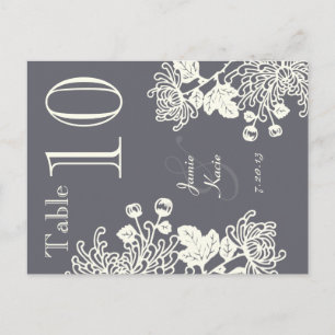 Anthrazitgraue Vintage-Blumen-Hochzeitstisch-Numme Postkarte