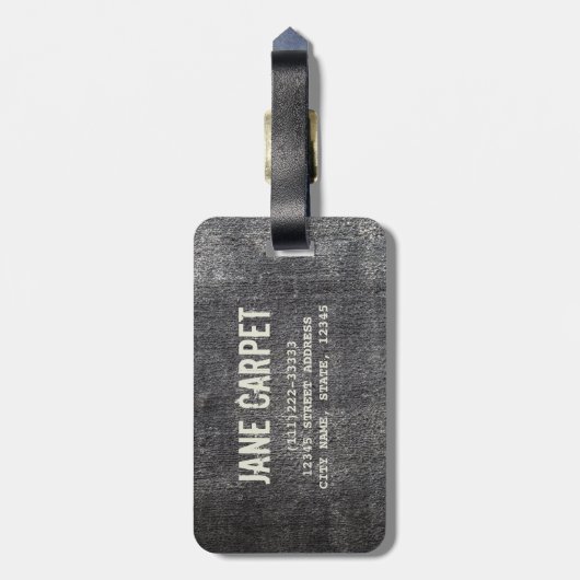 Anthrazitteppich aus Grau-Velours Vintag Gepäckanhänger (Rückseite vertikal)