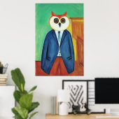 Anthropomorphe Eule in Kleidung | AI Art Poster (Heimbüro)