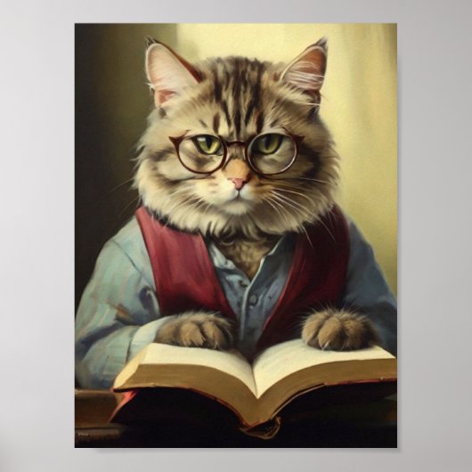anthropomorphe Katze, die ein Buch liest Poster (Vorne)