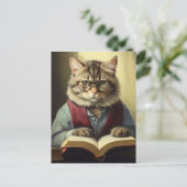 anthropomorphe Katze, die ein Buch liest Postkarte (Stehend Vorderseite)