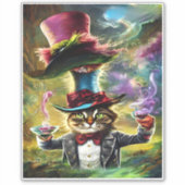 Anthropomorphe Katze Mad Hatter Fantasy Fairytale Aufkleber (Vorderseite)