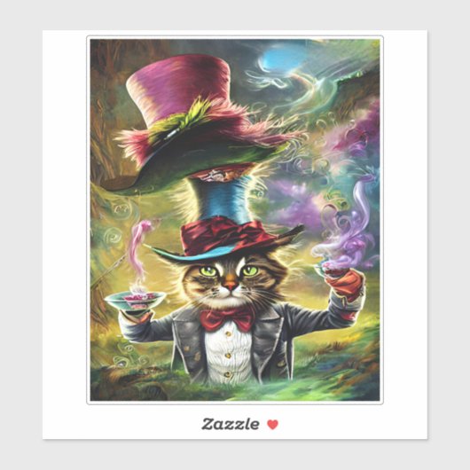 Anthropomorphe Katze Mad Hatter Fantasy Fairytale Aufkleber (Blatt)