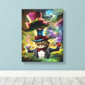 Anthropomorphe Katze Mad Hatter Fantasy Fairytale Leinwanddruck (Insitu (Holzboden))