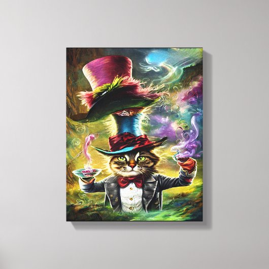 Anthropomorphe Katze Mad Hatter Fantasy Fairytale Leinwanddruck (Vorderseite)