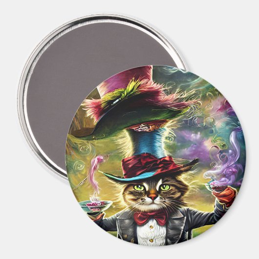 Anthropomorphe Katze Mad Hatter Fantasy Fairytale Magnet (Vorderseite/Rückseite)