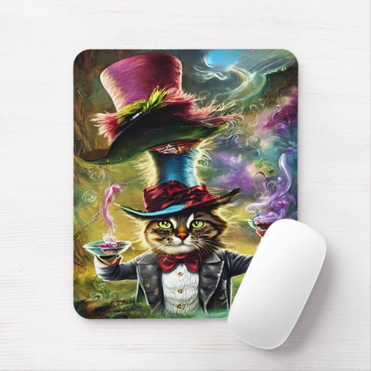 Anthropomorphe Katze Mad Hatter Fantasy Fairytale Mousepad (Mit Mouse)