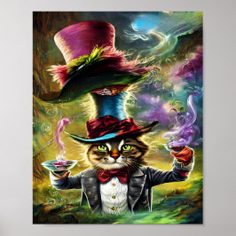 Anthropomorphe Katze Mad Hatter Fantasy Fairytale Poster