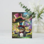 Anthropomorphe Katze Mad Hatter Fantasy Fairytale Postkarte (Stehend Vorderseite)