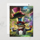Anthropomorphe Katze Mad Hatter Fantasy Fairytale Postkarte (Vorne/Hinten)