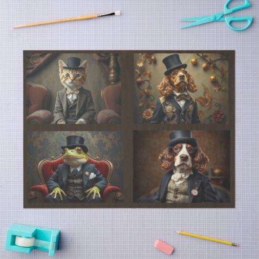 Anthropomorphe Tiere, Katzen, Hunde, Frosch Seidenpapier (Basteln)