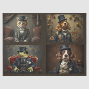 Anthropomorphe Tiere, Katzen, Hunde, Frosch Seidenpapier