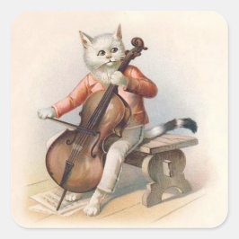 Anthropomorphe weiße Katze Cello spielen Quadratischer Aufkleber
