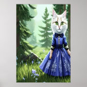 Anthropomorphe weiße Katze in blauem Kleid | Art d Poster (Vorne)