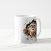 Anthropomorpher Affe bricht durch weiße Mauer Kaffeetasse (VorderseiteRechts)
