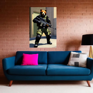 Anthropomorpher cooler Bärensoldat AI Art Poster
