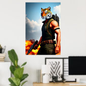 Anthropomorpher cooler Tiger Soldat | AI Art Poste Poster (Heimbüro)