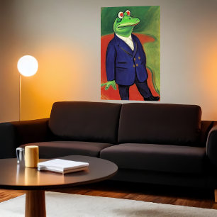 Anthropomorpher Frosch in blauem Anzug   Art der A Poster