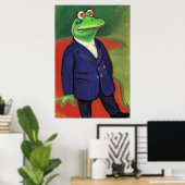 Anthropomorpher Frosch in blauem Anzug | Art der A Poster (Heimbüro)
