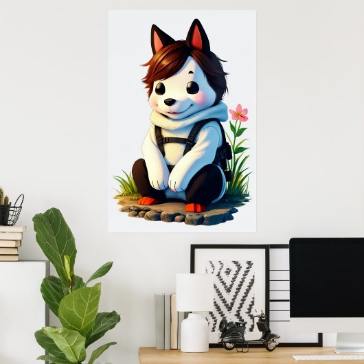 Anthropomorpher Hund mit Blume | Art der AI Poster (Heimbüro)