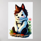 Anthropomorpher Hund mit Blume | Art der AI Poster (Vorne)