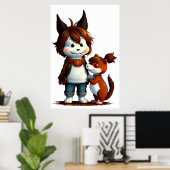 Anthropomorpher Hund und sein Haustier | Art der A Poster (Heimbüro)