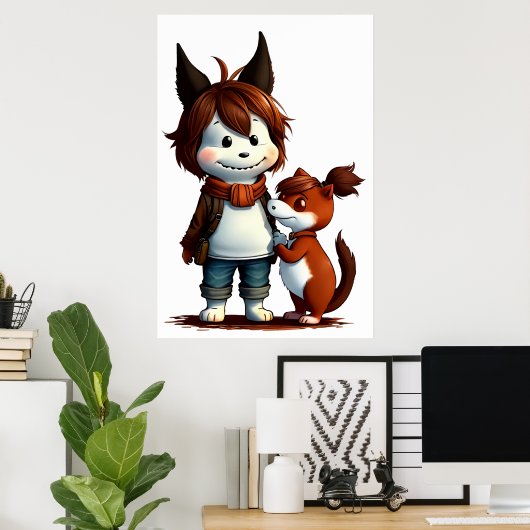 Anthropomorpher Hund und sein Haustier | Art der A Poster (Heimbüro)