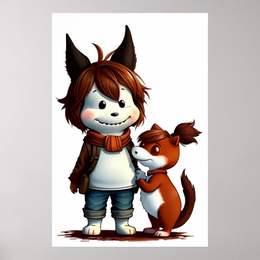 Anthropomorpher Hund und sein Haustier | Art der A Poster (Vorne)