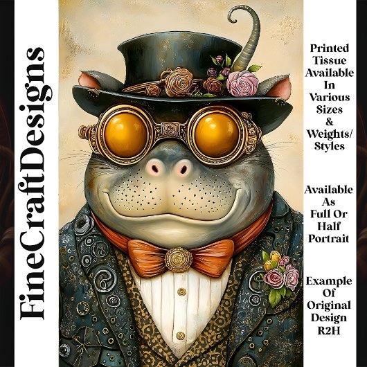 Anthropomorpher Steampunk Hippo R2H Decoupage Seidenpapier