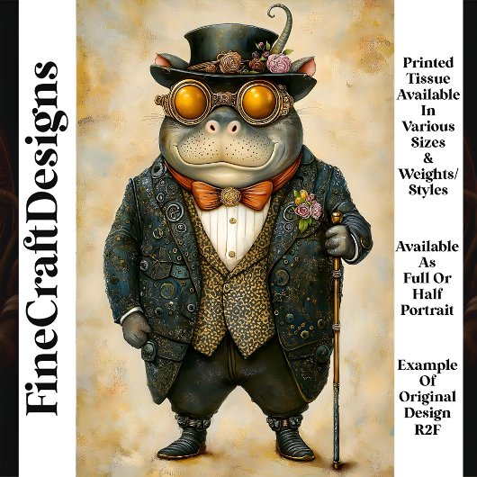 Anthropomorpher Steampunk Hippo R2H Decoupage Seidenpapier