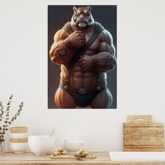 Anthropomorpher Tiger | Bodybuilder | Digitale Kun Poster (Küche)