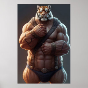 Anthropomorpher Tiger   Bodybuilder   Digitale Kun Poster