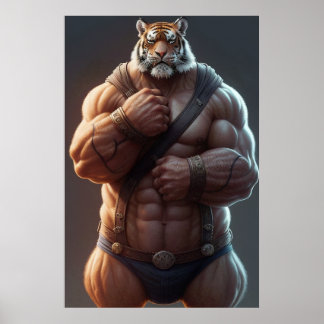 Anthropomorpher Tiger | Bodybuilder | Digitale Kun Poster