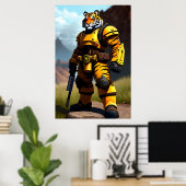 Anthropomorpher Tiger Soldier | AI Art Poster (Heimbüro)