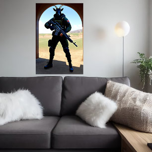 Anthropomorpher Ziegensoldat AI Art Poster