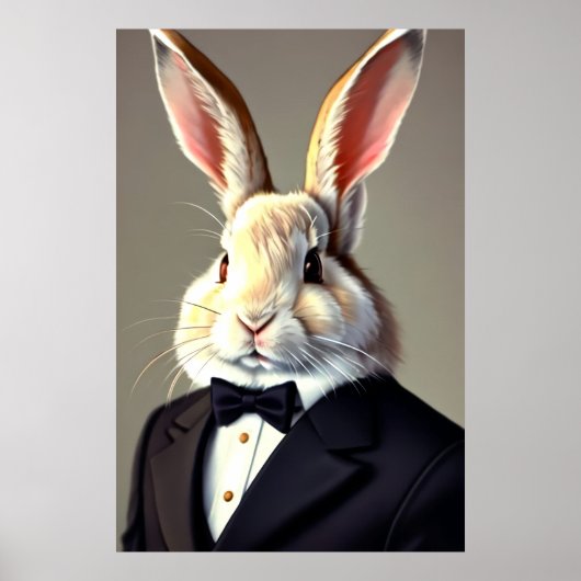 Anthropomorphes Kaninchen in schwarzem Anzug | Art Poster (Vorne)